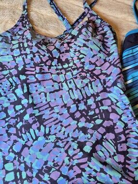Two Vibrant Abstract Print Tankini Top - Purple & Teal